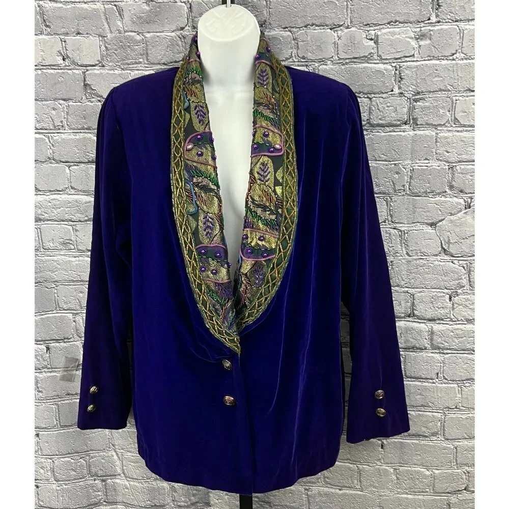 Victoria's Secret Purple Velvet Jacket vintage Beaded Sequins Size S Metallic - Picture 1 of 14